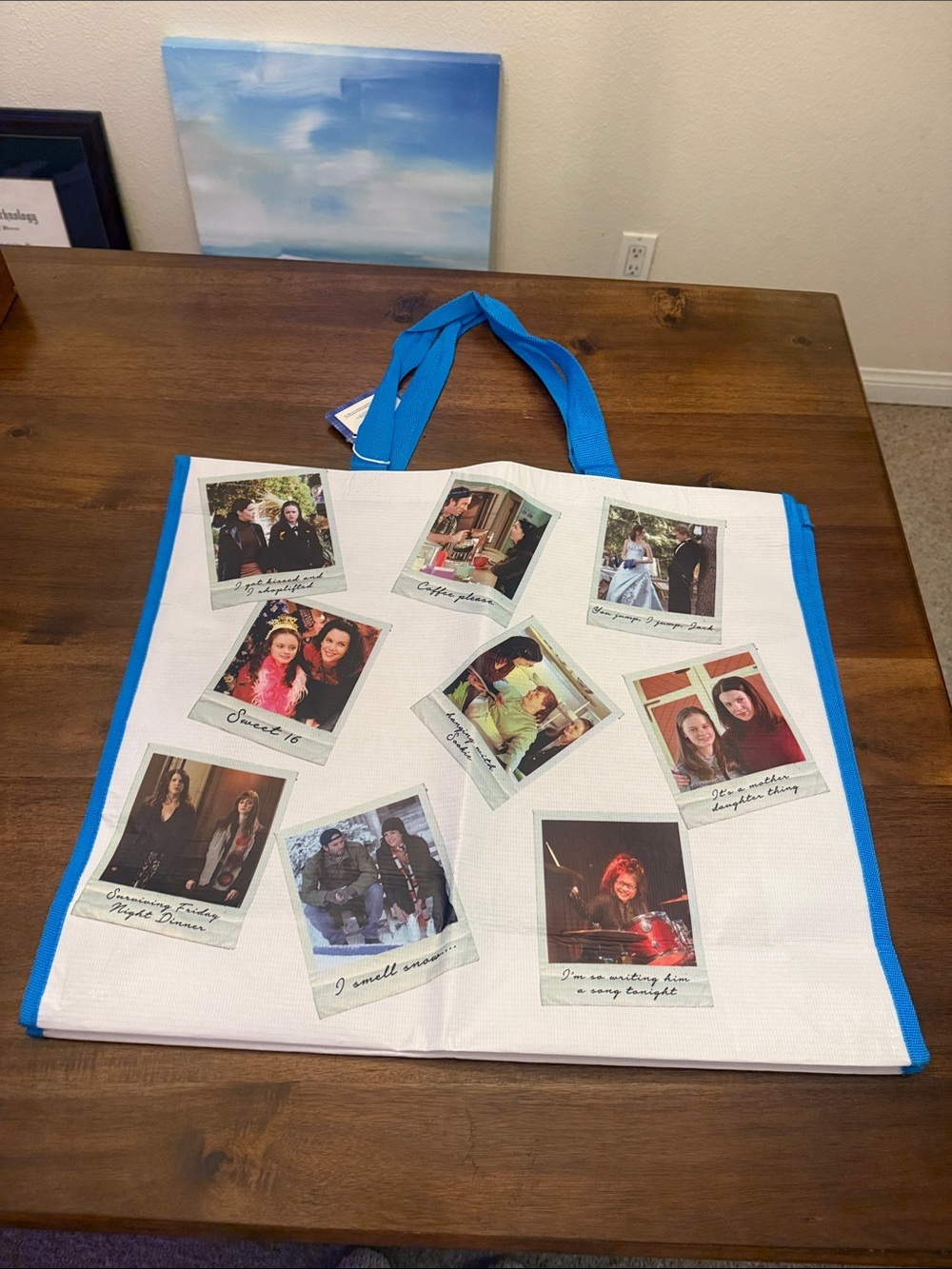 NWT 🏷️ | Gilmore Girls 25th Anniversary White & Blue Reusable Large Tote Bag - Picture 4 of 6